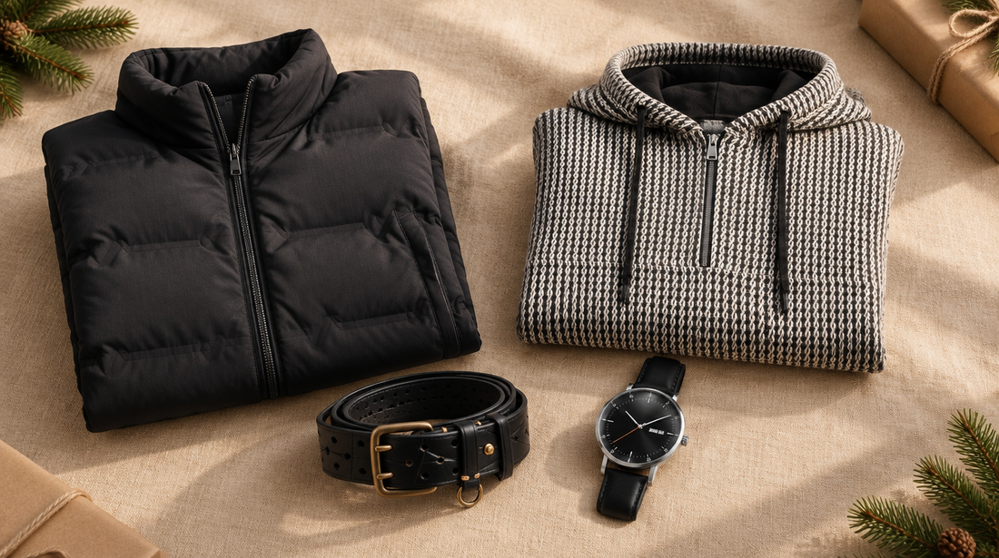 Aura Voss gift guide 2026: down puffer, waffle hoodie, leather belt and automatic watch