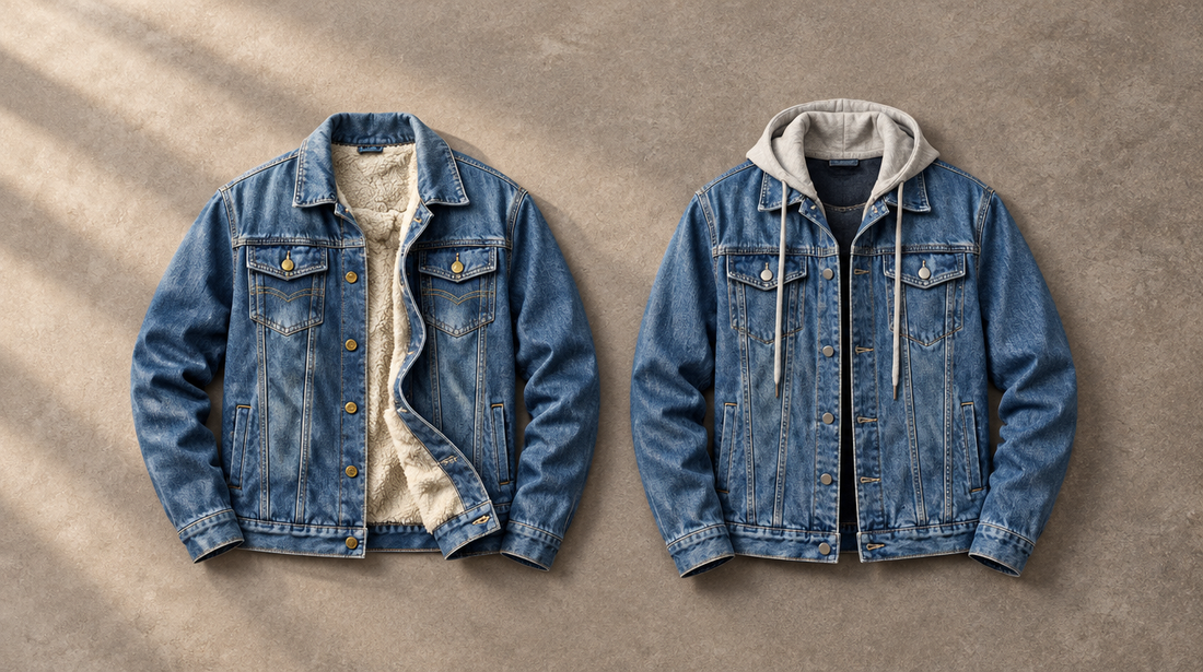 Bellfort Sherpa Denim Jacket and Renvo Trucker Jacket side by side