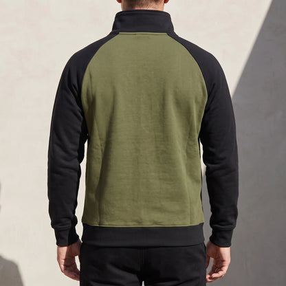 Calvano Half-Zip Sweatshirt in Green - back view showing plain back panel and stand-up collar