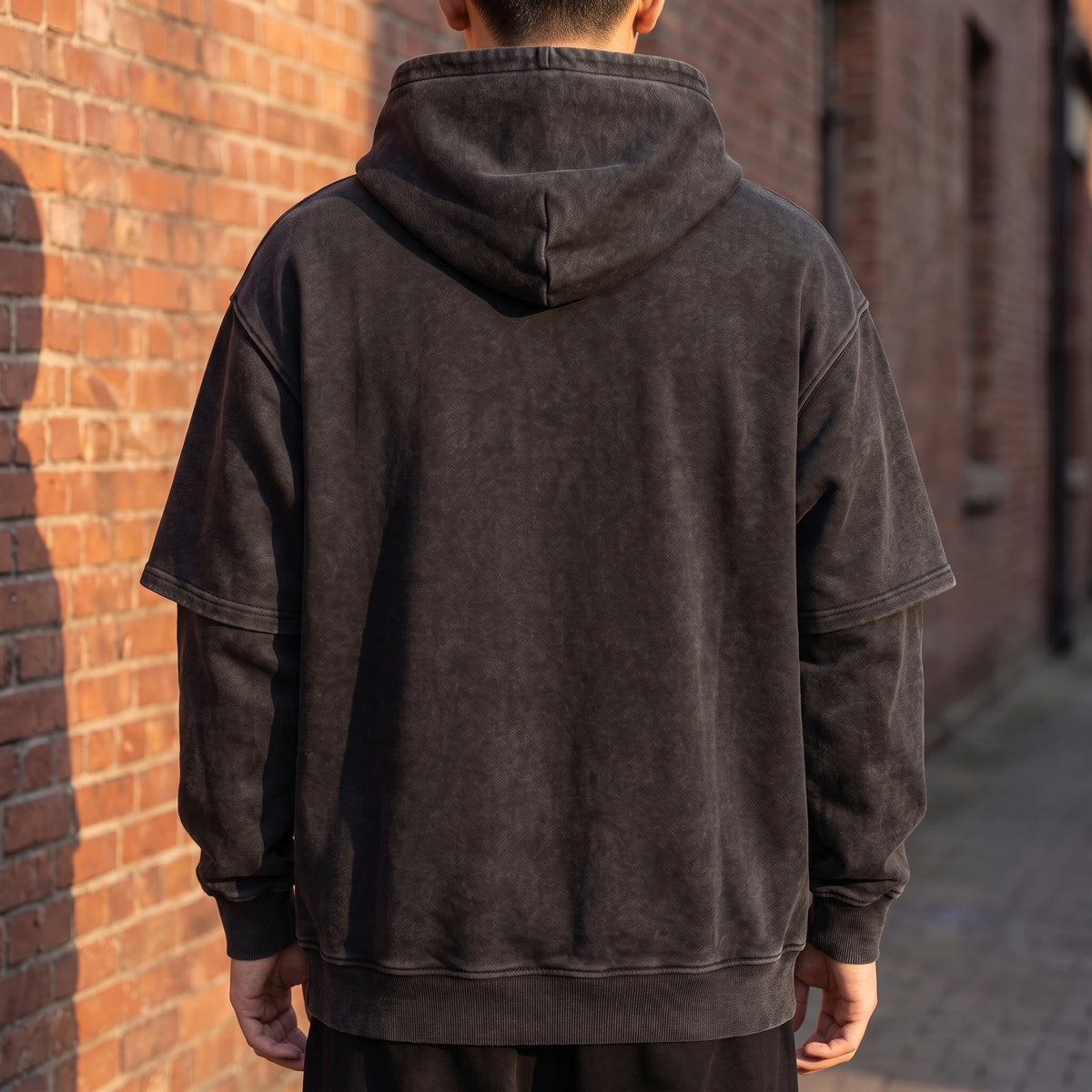 Corsten Washed Hoodie back view showing the plain unprinted back panel and hood