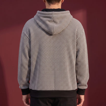 Kaevik Waffle Hoodie in Grey - back view showing plain waffle knit back panel and hood