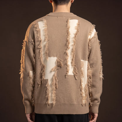 Verrick Distressed Sweater back view showing the same torn distressing across the back panel