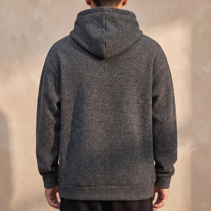 Ostrel Textured Hoodie back view showing the plain back panel and hood