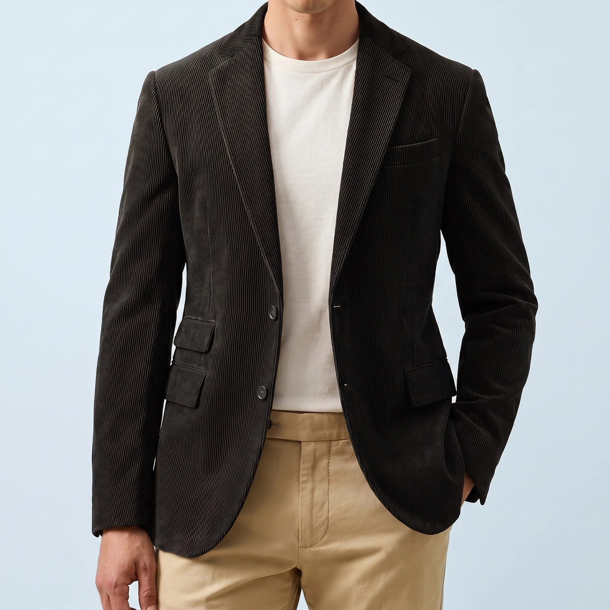 Ashford Corduroy Blazer in black, men's two-button corduroy blazer with notch lapels, front view