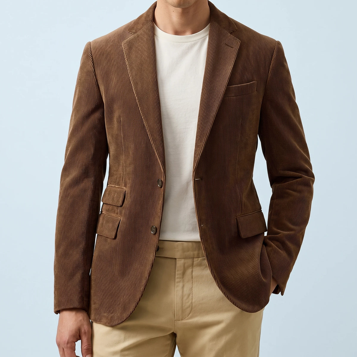 Ashford Corduroy Blazer in brown, men's two-button corduroy blazer with notch lapels, front view