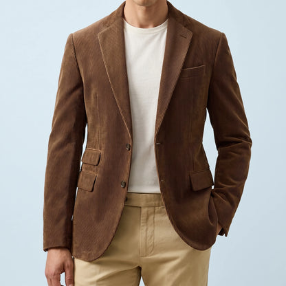 Ashford Corduroy Blazer in brown, men's two-button corduroy blazer with notch lapels, front view