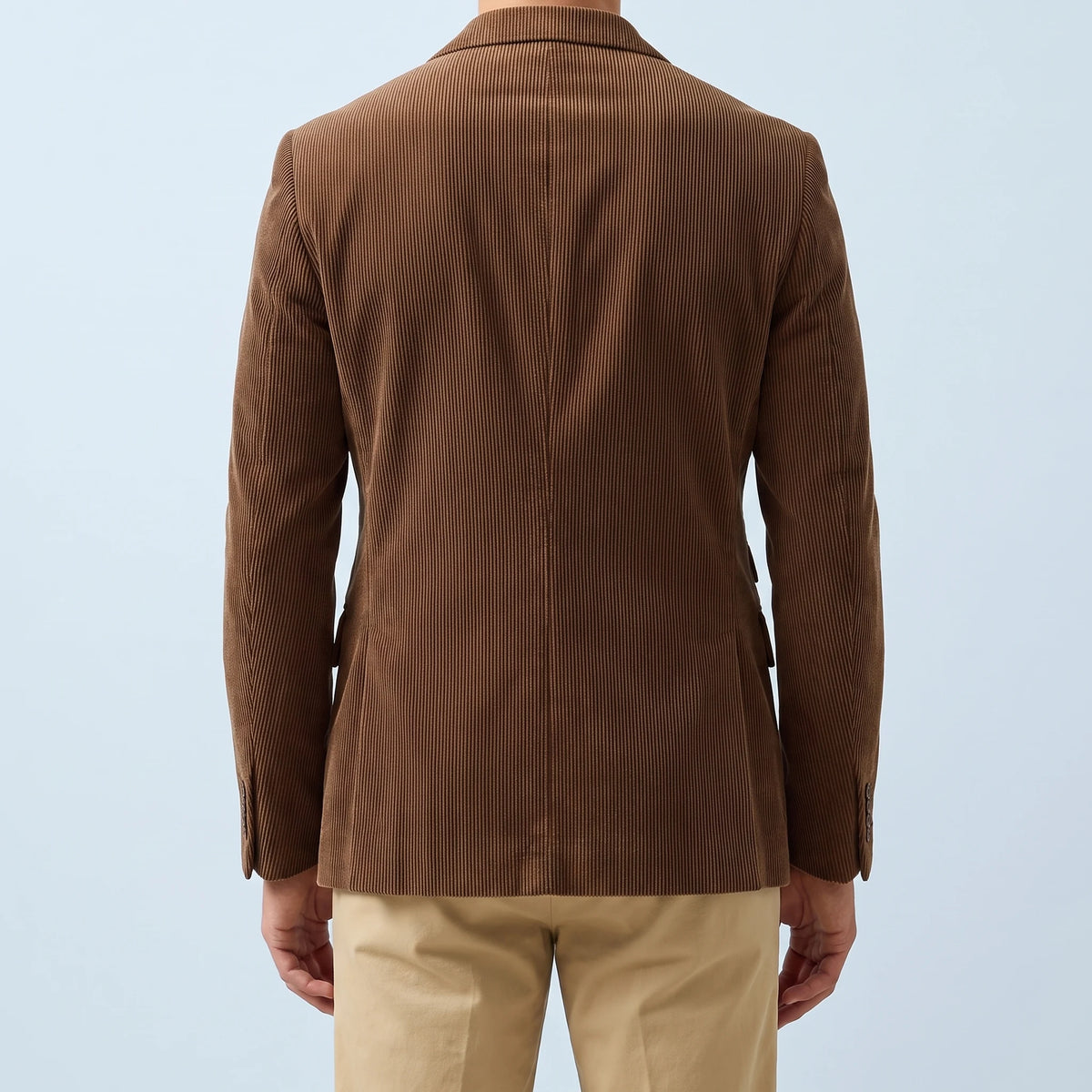 Ashford Corduroy Blazer in brown, men's two-button corduroy blazer with notch lapels, back view