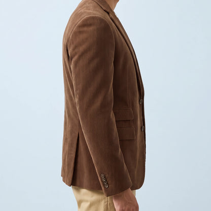 Ashford Corduroy Blazer in brown, men's two-button corduroy blazer with notch lapels, side view