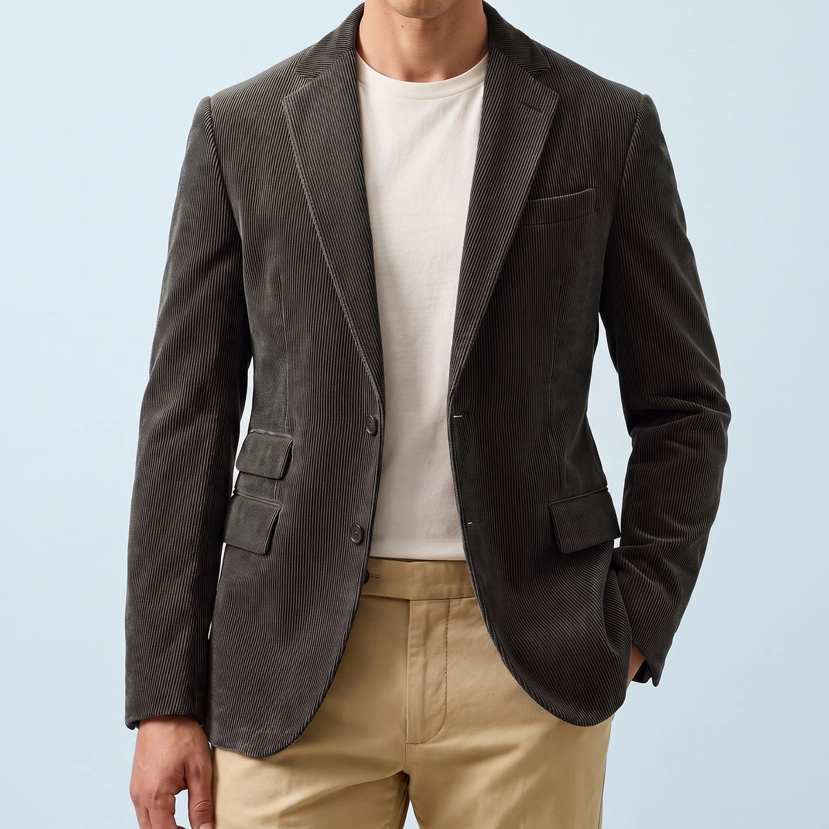 Ashford Corduroy Blazer in dark grey, men's two-button corduroy blazer with notch lapels, front view