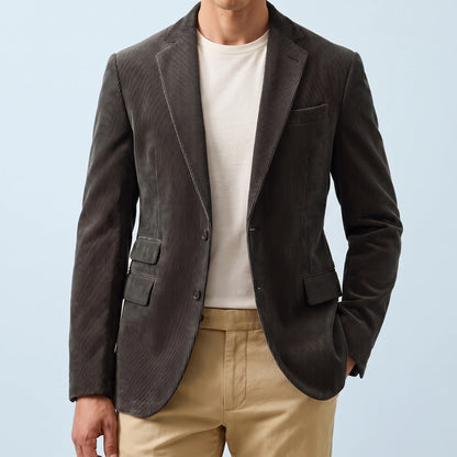 Ashford Corduroy Blazer in dark grey, men's two-button corduroy blazer with notch lapels, front view
