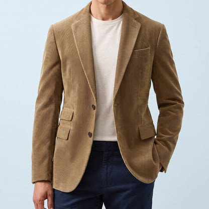 Ashford Corduroy Blazer in khaki, men's two-button corduroy blazer with notch lapels, front view