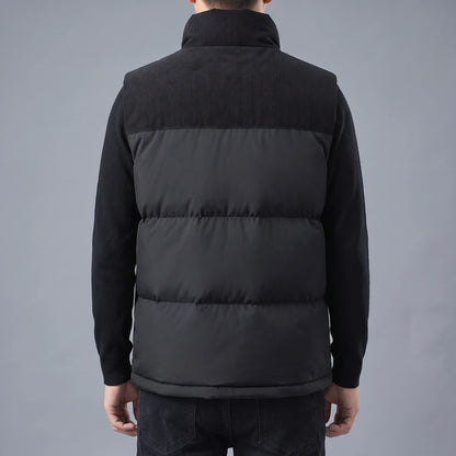 Brennick Puffer Vest back view with corduroy shoulder yoke