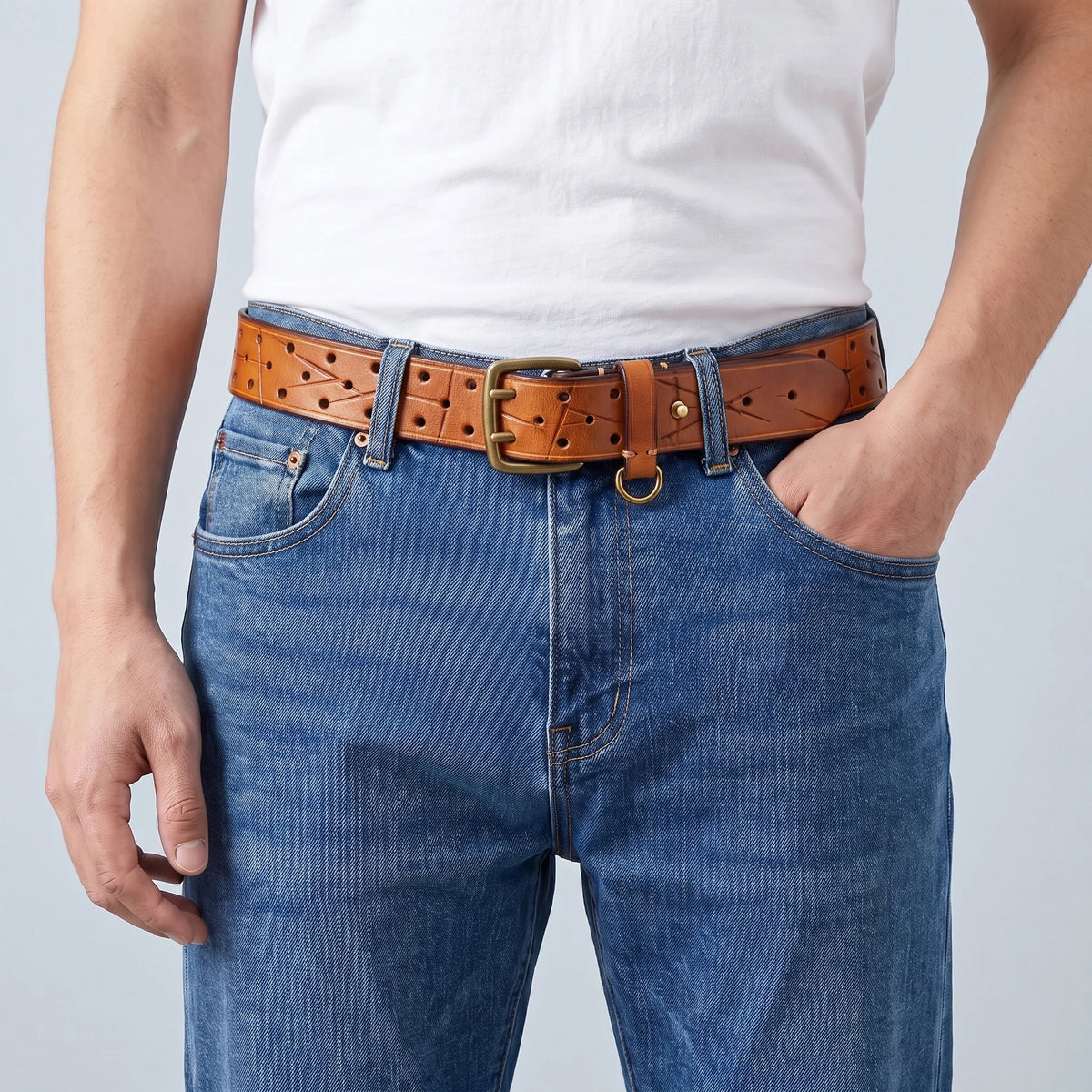 Corvane Perforated Belt Tan