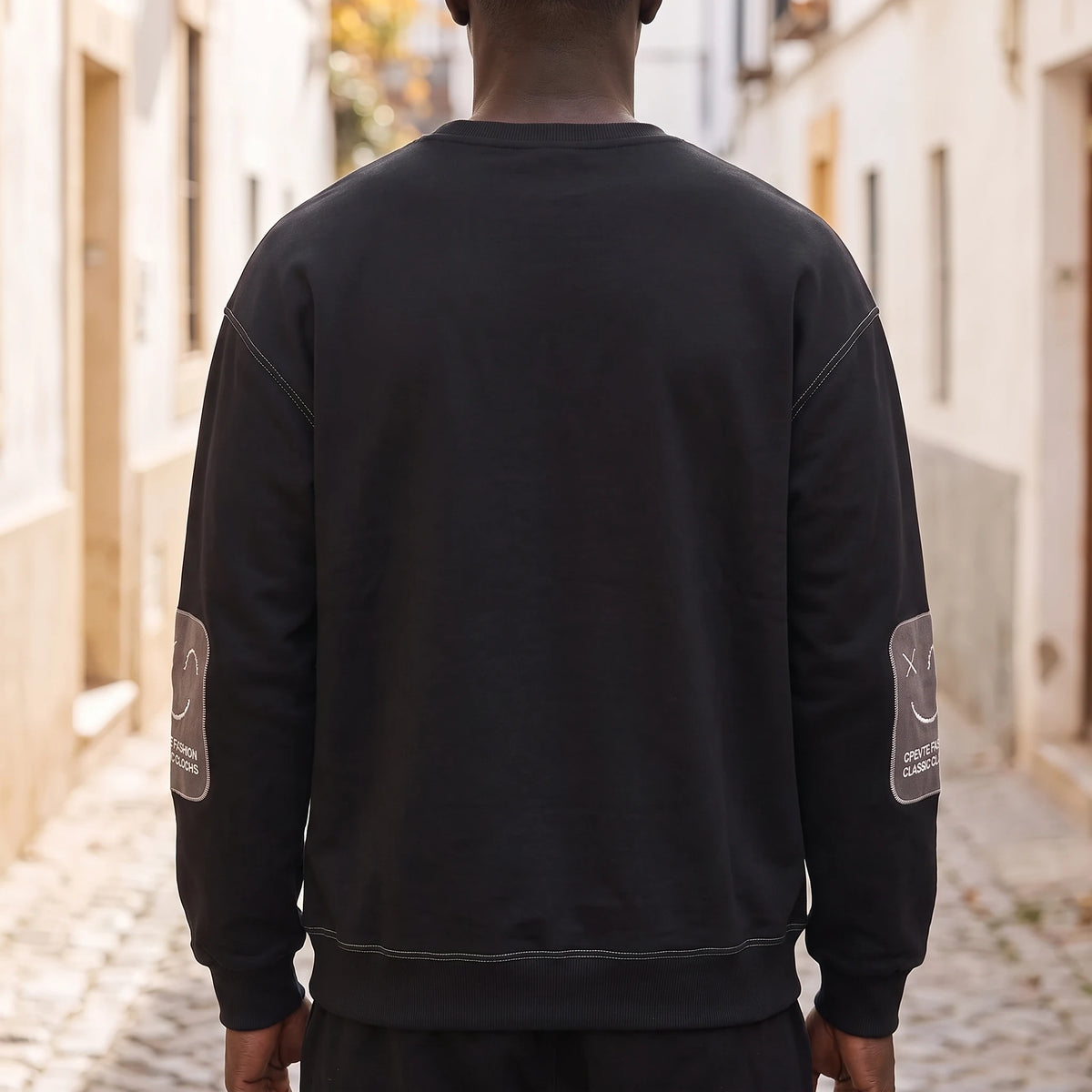 Corwin Classic Crewneck black, back view on model
