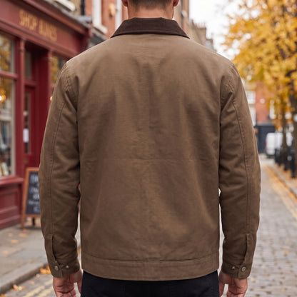 Garrick Work Jacket brown, back view on model