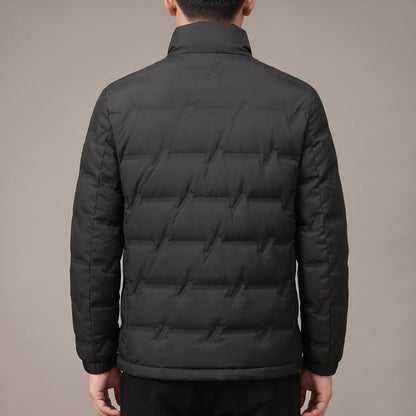 Halden Down Puffer black, back view on model showing quilted back