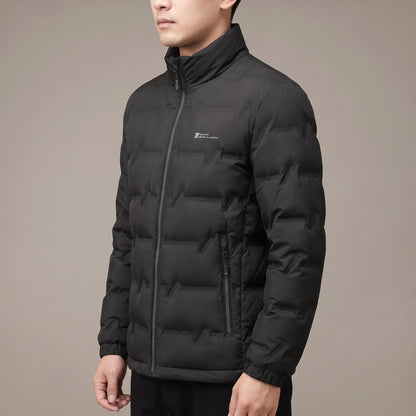 Halden Down Puffer black, side view on model