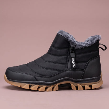Halvard Fur-Lined Boot in black, men's quilted slip-on ankle boot with plush lining and side zip, side view