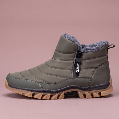 Halvard Fur-Lined Boot in gray, men's quilted slip-on ankle boot with plush lining and side zip, side view