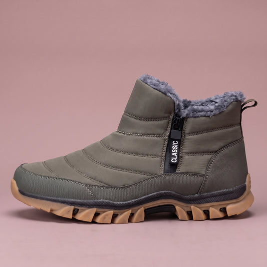 Halvard Fur-Lined Boot in gray, men's quilted slip-on ankle boot with plush lining and side zip, side view