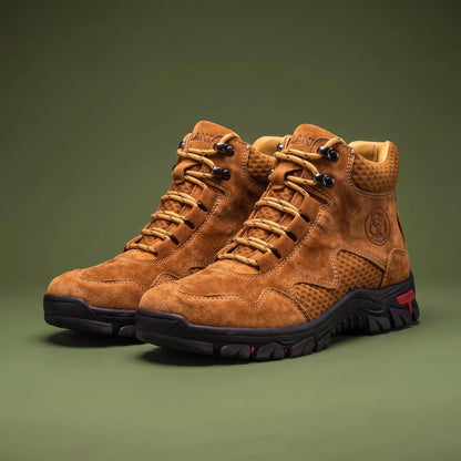 Maddox Lace-Up Boot brown pair, front three-quarter view from above