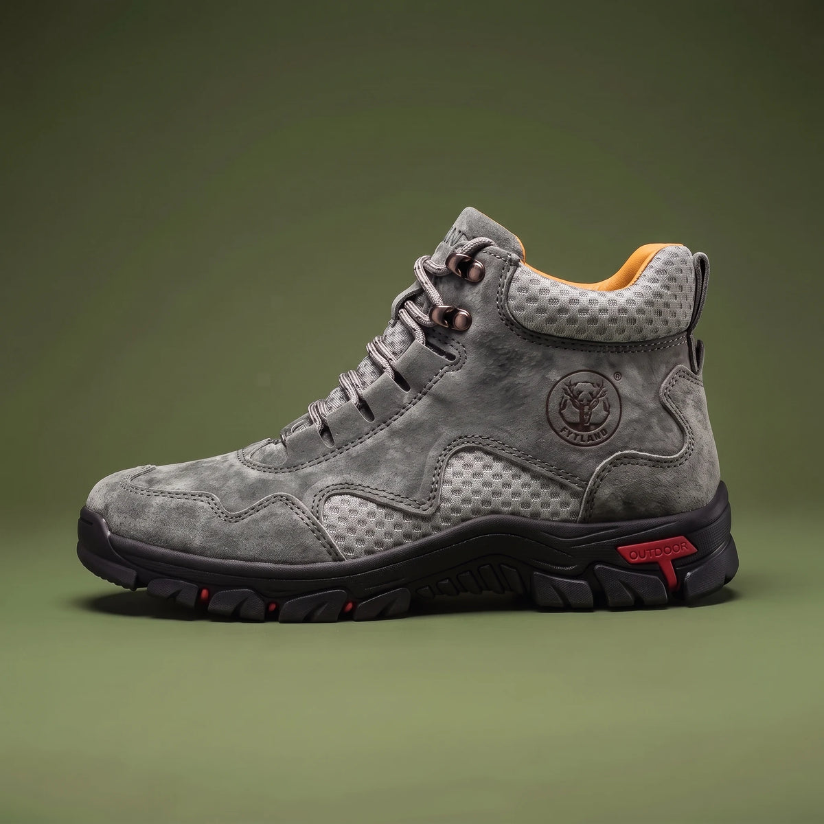 Maddox Lace-Up Boot in grey, men's grey lace-up hiking boot with mesh collar, side view