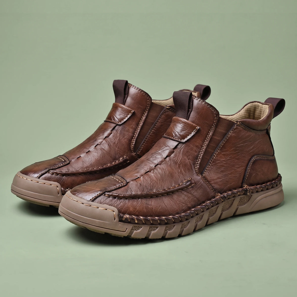 Oswin Leather Chukka brown, pair shown from above at a three-quarter angle