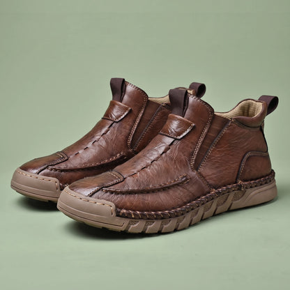 Oswin Leather Chukka brown, pair shown from above at a three-quarter angle