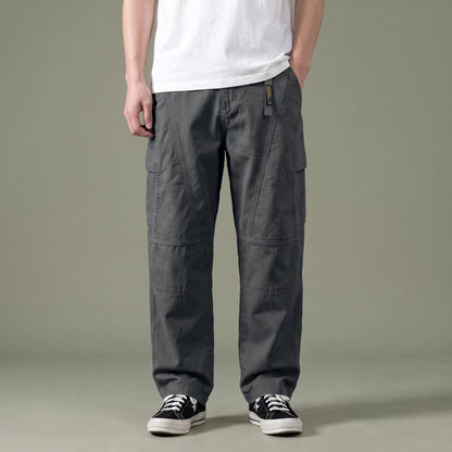 Tate Field Cargo Pant in gray, men's loose straight-leg cargo pants with flap pockets, front view