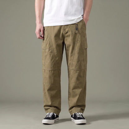 Tate Field Cargo Pant in khaki, men's loose straight-leg cargo pants with flap pockets, front view
