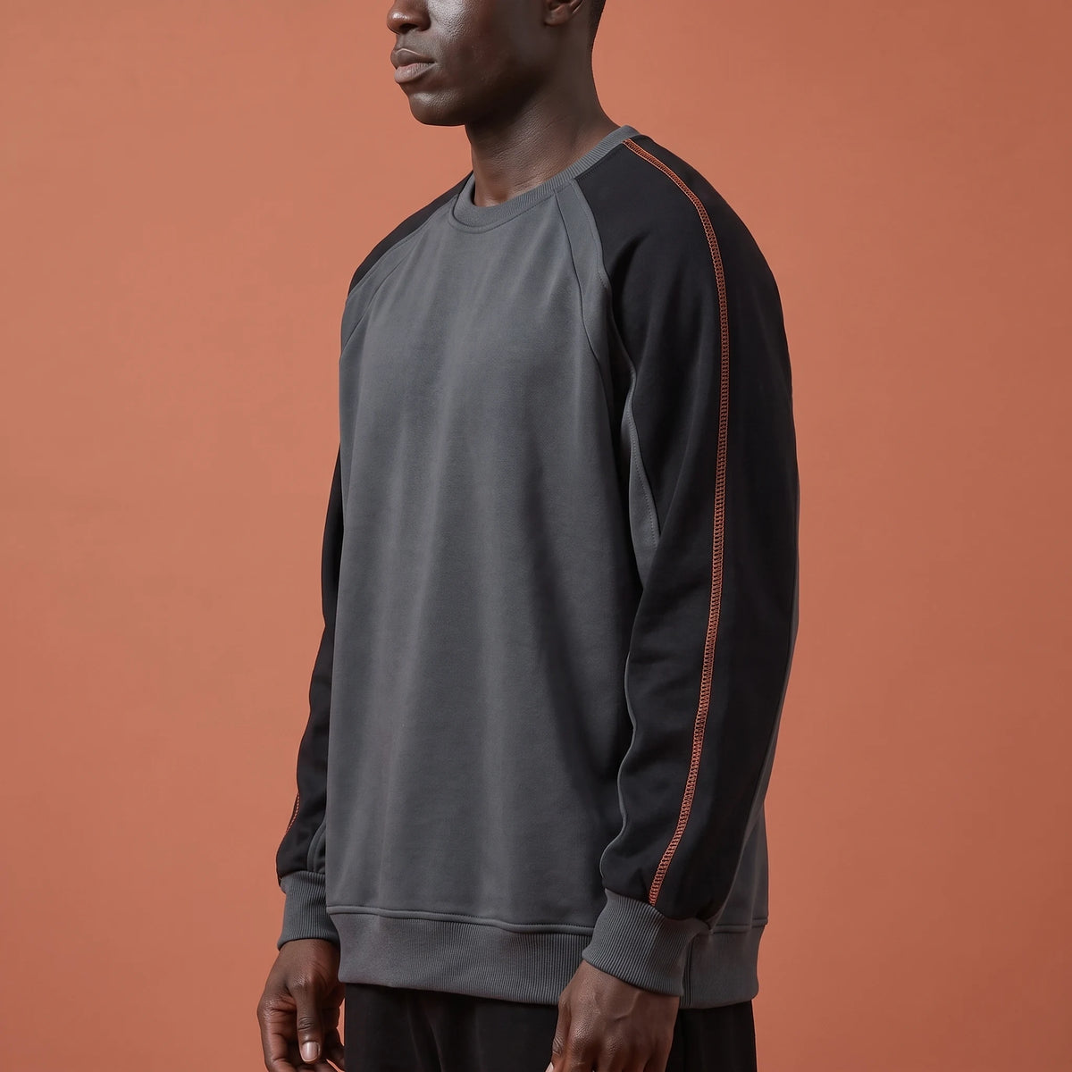 Tavish Stitch Crewneck gray, side view on model