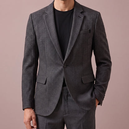 Thornton Check Blazer in dark grey, men's one-button houndstooth blazer with notch lapels, front view