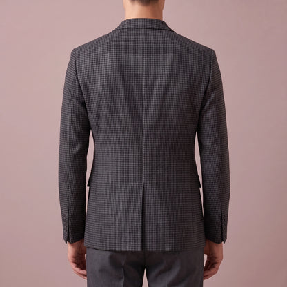 Thornton Check Blazer in dark grey, men's one-button houndstooth blazer with notch lapels, back view
