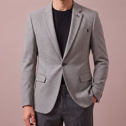 Thornton Check Blazer in light grey, men's one-button houndstooth blazer with notch lapels, front view
