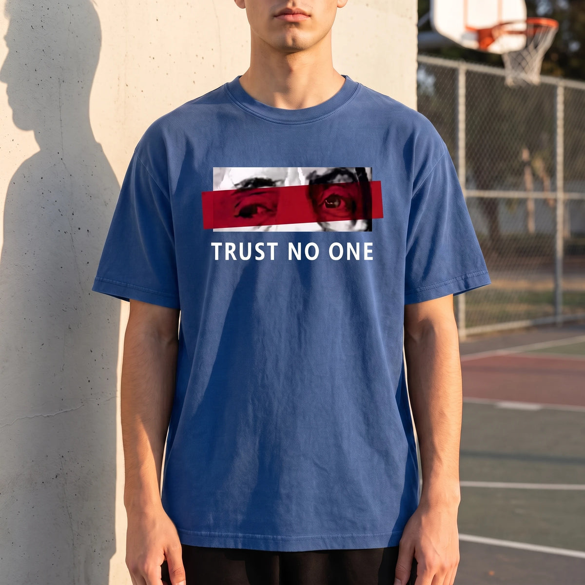 Verrado Graphic Tee in blue, front view worn