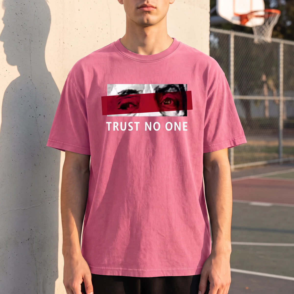Verrado Graphic Tee in pink, front view worn